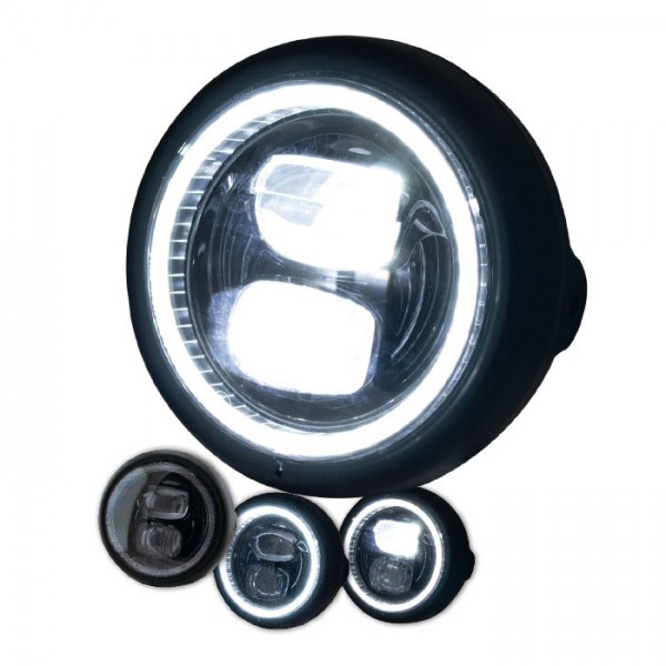 LED-Scheinwerfer 5-3/4" | "Pearl" | schwarzmatt | Befestigung M8 seitlich | Glas Ø=145mm | E-geprüft