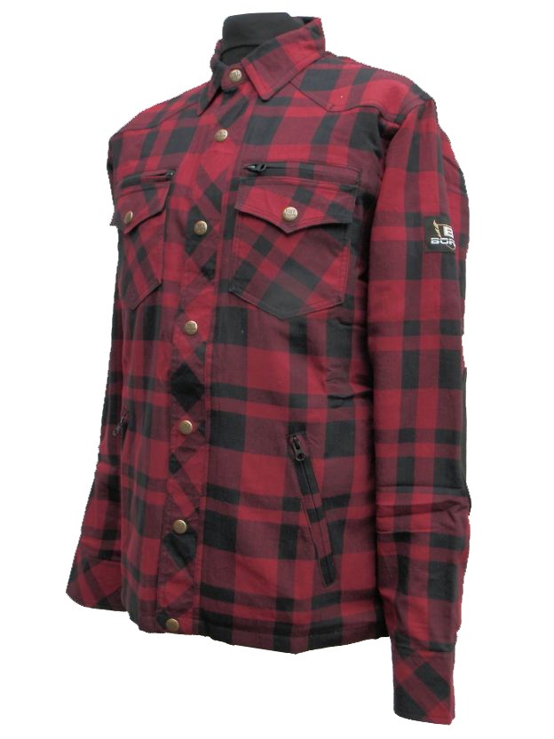 Bores Lumberjack Jacken-Hemd rot/schwarz Biker-Jacke mit Protektorentaschen 